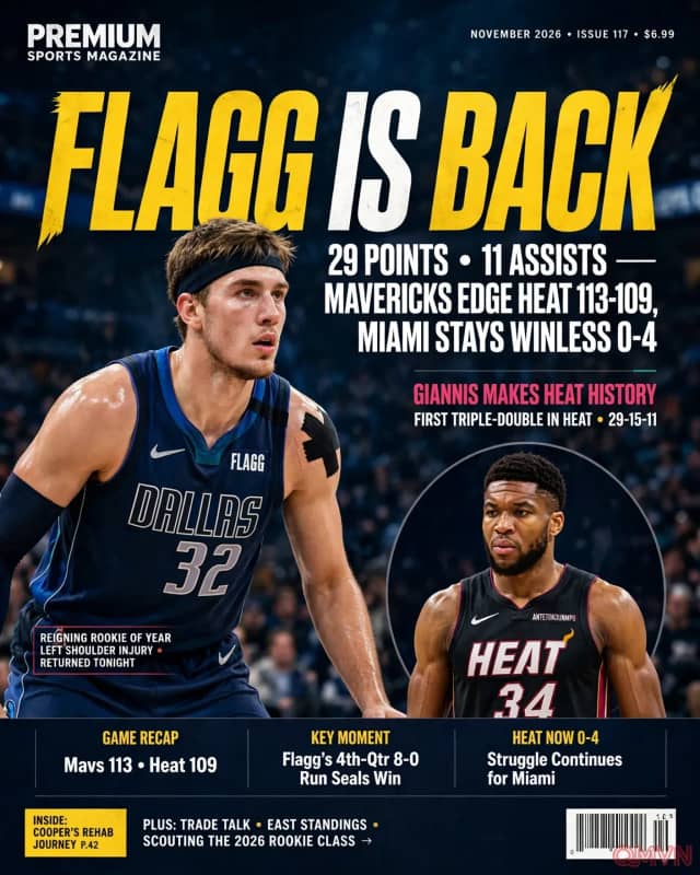 Cooper Flagg trở lại với 29 điểm, Dallas Mavericks khiến Miami Heat tiếp tục trắng tay