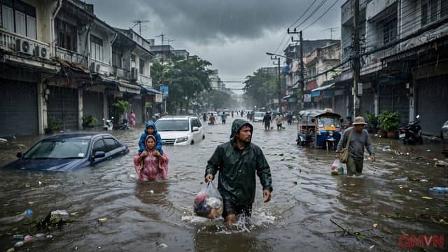 Mưa lớn kỷ lục nhấn chìm Bangkok từ chiều thứ Năm, 50 quận ban bố thảm họa và hơn 84.000 người phải sơ tán trong biển nước