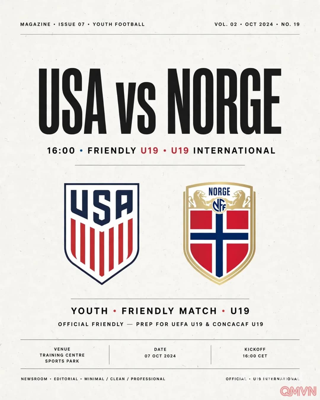 USA U19 - Na Uy U19, giao hữu quốc tế: lứa trẻ Mỹ hướng tới U20 World Cup 2027 thử lửa trước đại diện giàu thể lực của Bắc Âu
