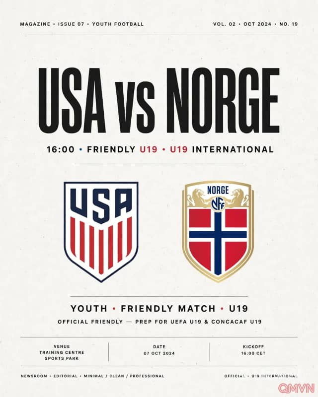 USA U19 - Na Uy U19, giao hữu quốc tế: lứa trẻ Mỹ hướng tới U20 World Cup 2027 thử lửa trước đại diện giàu thể lực của Bắc Âu