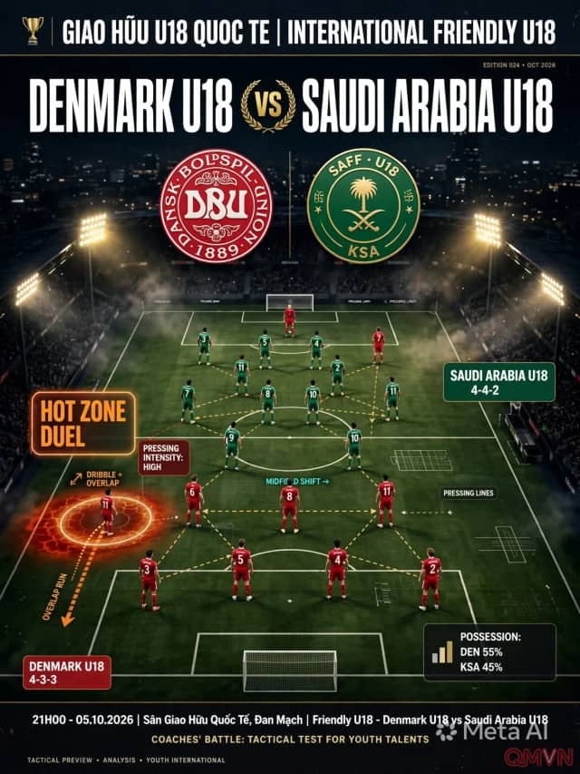 Đan Mạch U18 - Saudi Arabia U18, giao hữu quốc tế: lứa trẻ Saudi chuẩn bị cho FIFA U17 World Cup đối đầu sức mạnh Bắc Âu