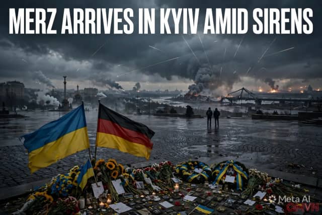 Thủ tướng Đức Friedrich Merz đến Kyiv giữa tiếng còi báo động và tiếng nổ, mang theo gói viện trợ tỷ euro cùng thỏa thuận sản xuất UAV