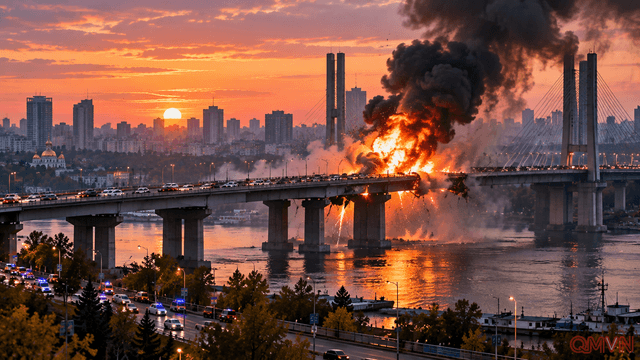 Cầu trọng yếu ở Kyiv trúng máy bay không người lái Nga khi Thủ tướng Đức thăm Ukraine giữa đợt không kích dữ dội