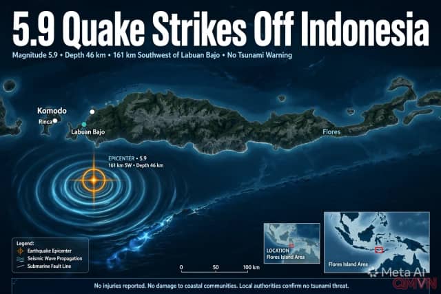 Động đất 5,9 độ ngoài khơi Indonesia gần Labuan Bajo, không có cảnh báo sóng thần, vài tuần sau trận động đất chết người ở Flores