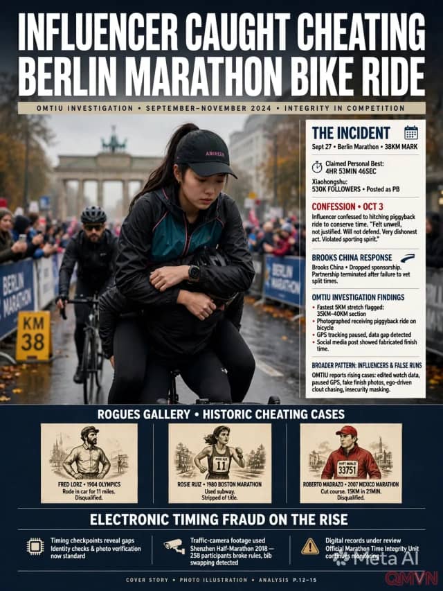 Người có ảnh hưởng Trung Quốc gian lận tại Berlin Marathon bằng cách ngồi sau xe đạp, bị nhà tài trợ cắt hợp tác