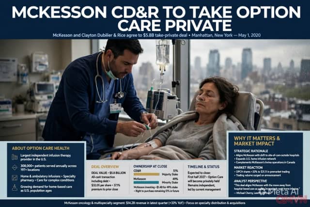 McKesson và CD&R chi 5,8 tỷ USD đưa công ty truyền dịch tại nhà Option Care thành doanh nghiệp tư nhân