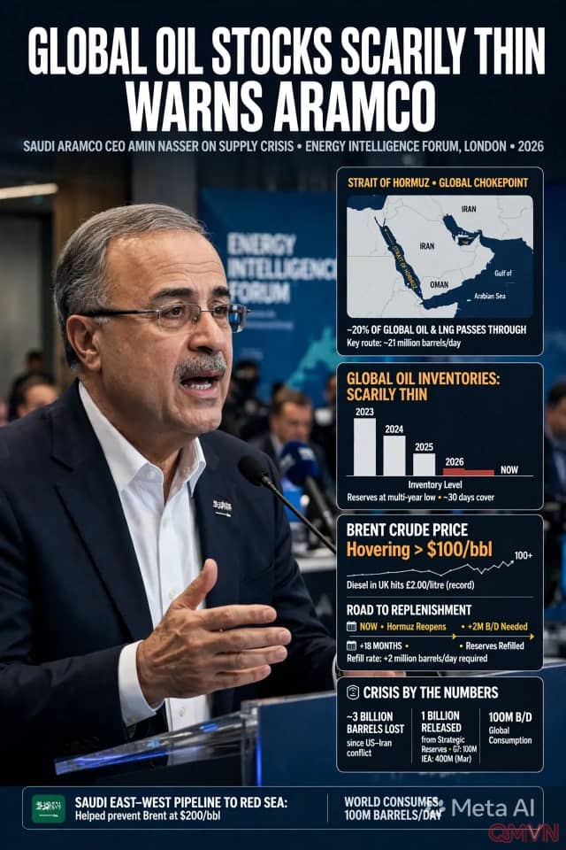 Tổng Giám Đốc Saudi Aramco Cảnh Báo Kho Dự Trữ Dầu Thô Toàn Cầu Đang Cạn Kiệt Đáng Sợ Và Sẽ Mất Hai Năm Để Bù Đắp