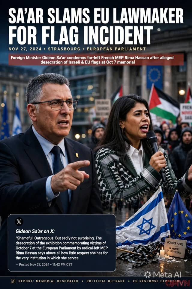 Ngoại trưởng Israel chỉ trích nghị sĩ châu Âu Rima Hassan bị cho là làm đổ quốc kỳ Israel tại triển lãm tưởng niệm ngày 7/10