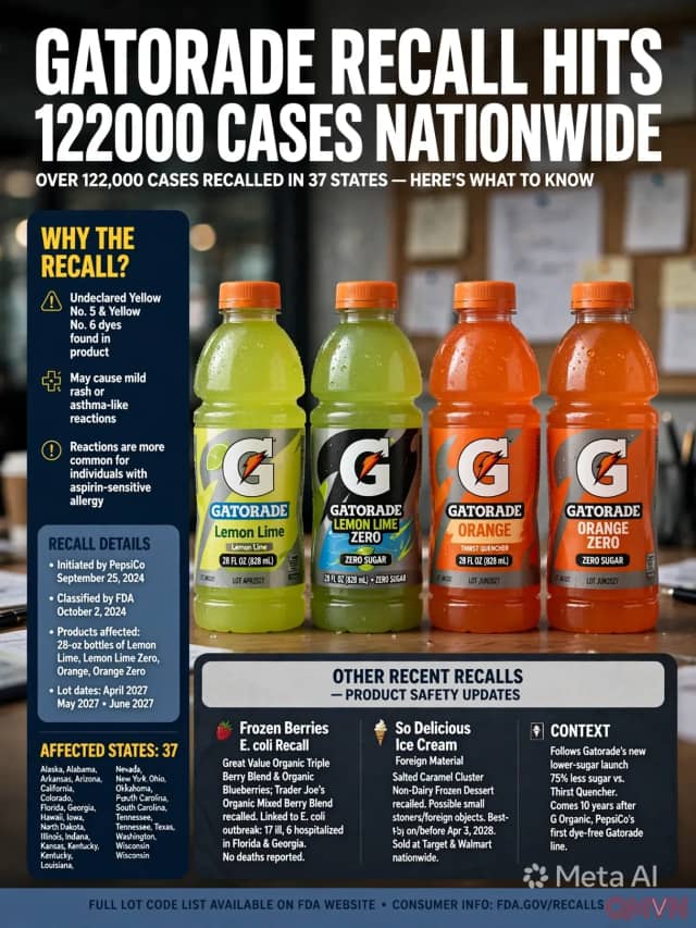 PepsiCo Thu Hồi Hơn 122.000 Thùng Nước Thể Thao Gatorade Tại 37 Bang Của Mỹ Do Chưa Công Bố Phẩm Màu Thực Phẩm