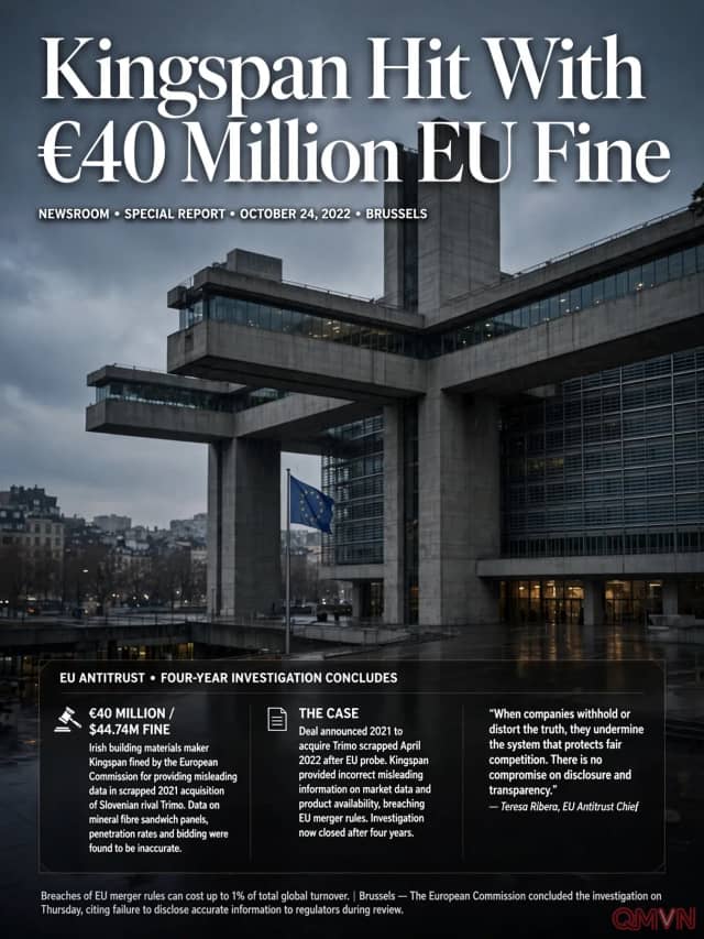 Kingspan bị EU phạt 40 triệu euro vì cung cấp thông tin sai lệch trong thương vụ thâu tóm đối thủ Slovenia