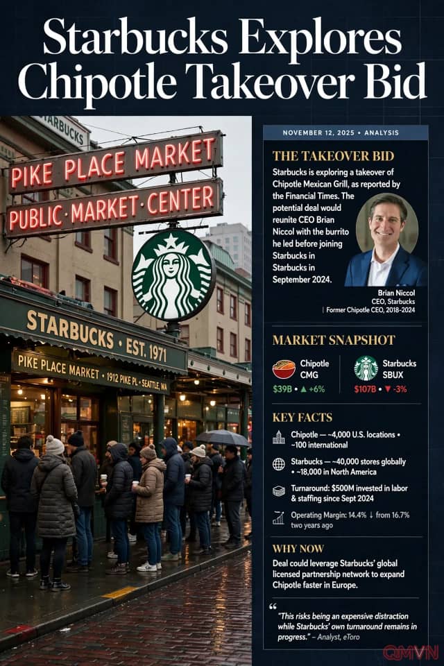 Starbucks từng tính chuyện thâu tóm Chipotle, đưa CEO Brian Niccol trở lại chuỗi burrito mà ông từng vực dậy