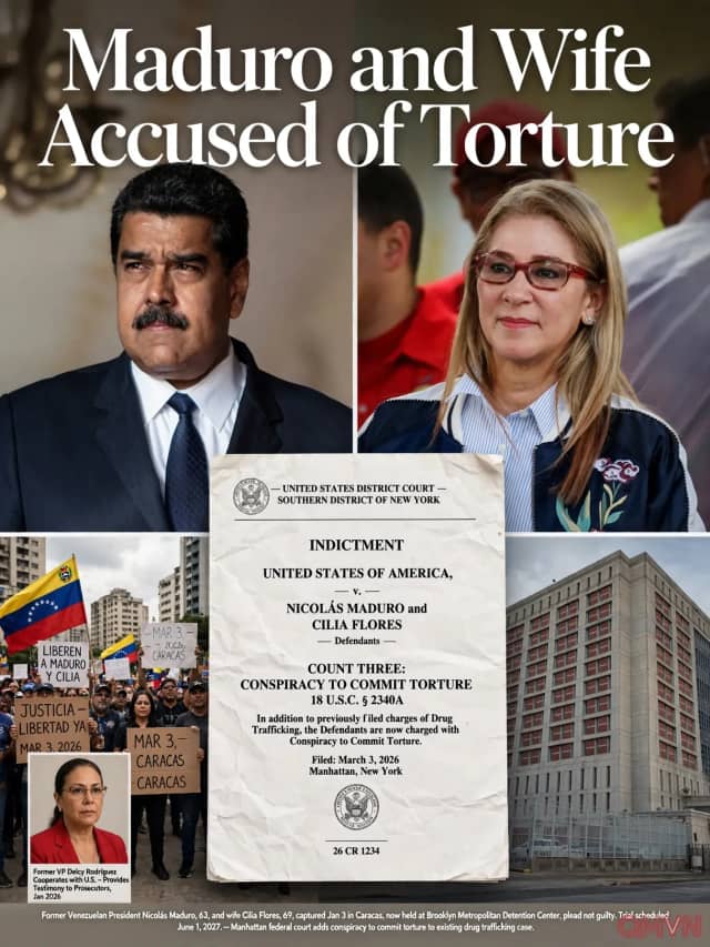 Cựu Tổng thống Venezuela Nicolás Maduro và vợ bị truy tố thêm tội âm mưu tra tấn tại Mỹ, bên cạnh cáo buộc buôn bán ma túy
