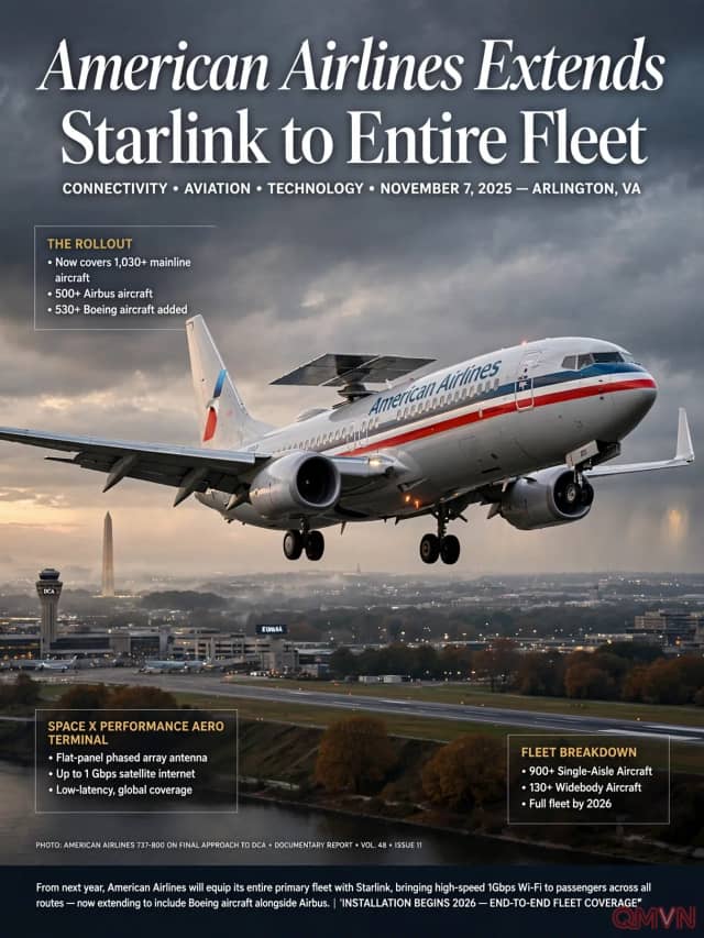 American Airlines mở rộng lắp Wi-Fi Starlink cho toàn bộ hơn 1.000 máy bay chính, cuộc đua kết nối trên không tăng tốc