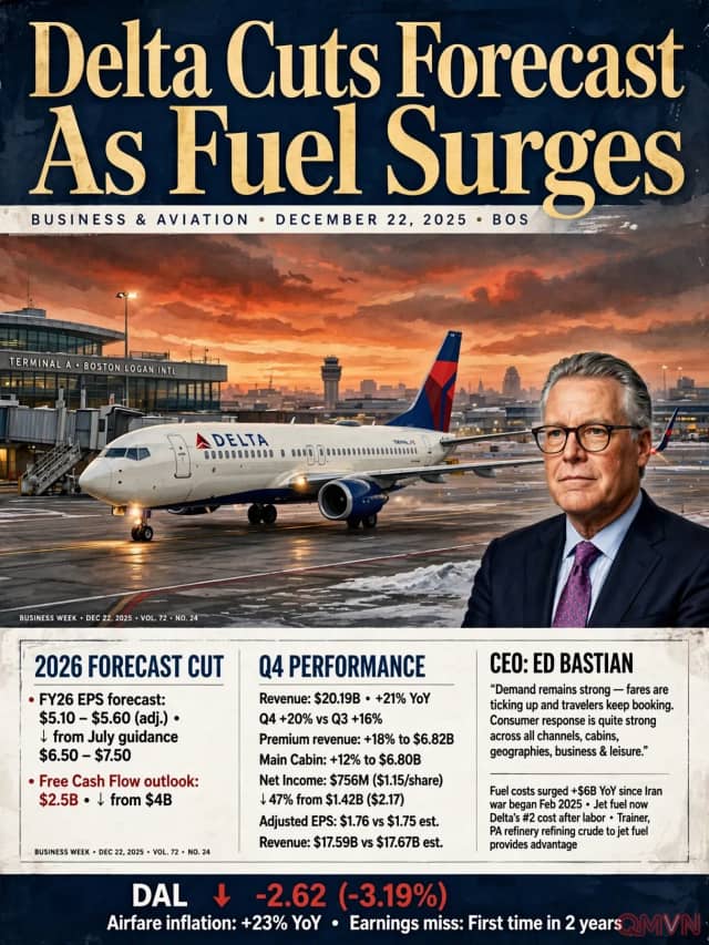 Delta Air Lines hạ dự báo lợi nhuận 2026 vì giá nhiên liệu tăng vọt, CEO khẳng định nhu cầu bay vẫn rất mạnh