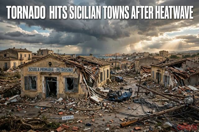 Lốc xoáy “kiểu Mỹ” càn quét miền tây Sicily sau một mùa hè nóng bỏng, lật nhào ô tô và khiến hai người bị thương nặng ở Marsala