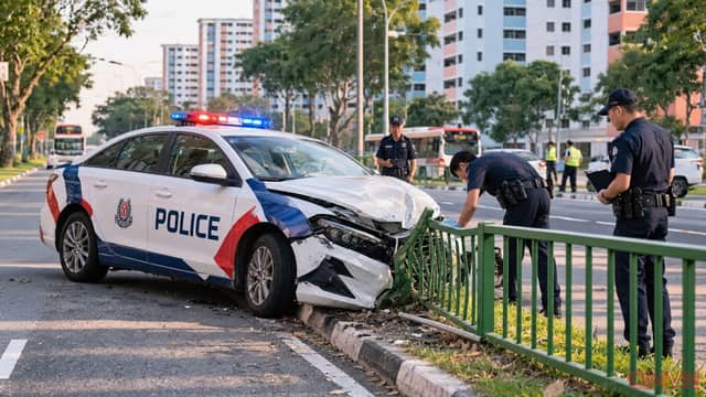 Xe cảnh sát Singapore lao lên dải phân cách ở Geylang Bahru, không ai bị thương, nguyên nhân đang được điều tra