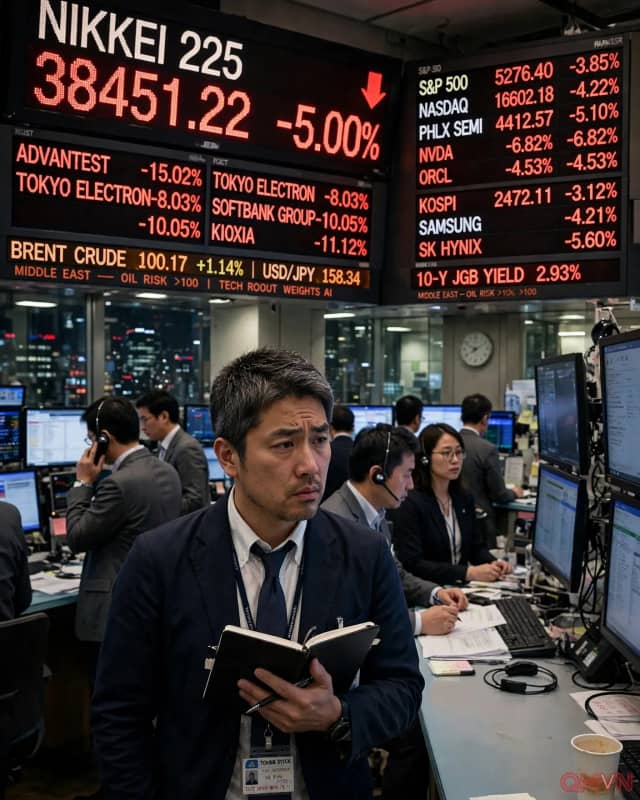 Chỉ số Nikkei 225 lao dốc hơn 5% vì lo ngại lãi suất và cổ phiếu AI
