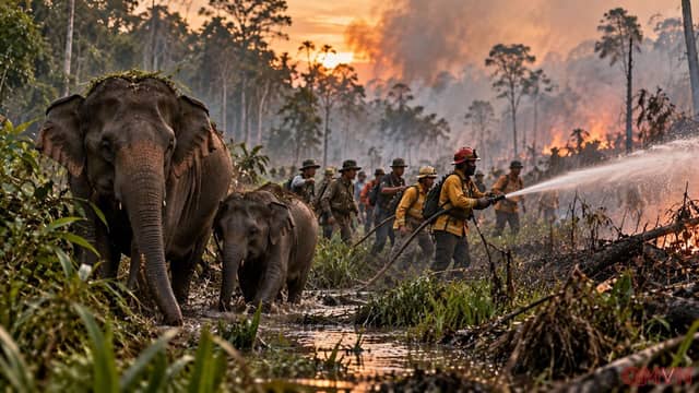 Giữa khói lửa Sumatra, người dân và lực lượng cứu hỏa chung tay gìn giữ mái nhà cuối cùng của loài voi quý hiếm