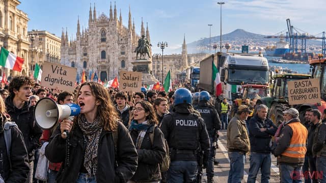 Italy rung chuyển bởi hai làn sóng biểu tình: người trẻ xuống đường ở miền Bắc, nông dân chặn xe ở miền Nam