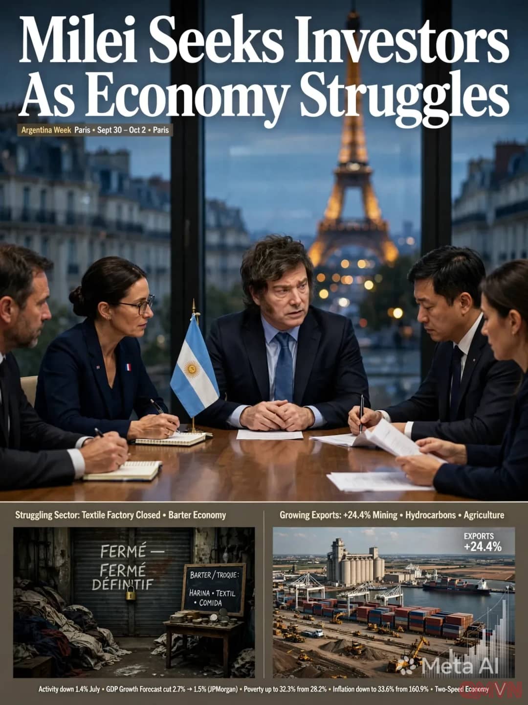 Tổng thống Argentina Javier Milei tới Paris tìm nhà đầu tư, giữa lúc nền kinh tế “hai tốc độ” đứng trước nguy cơ suy thoái