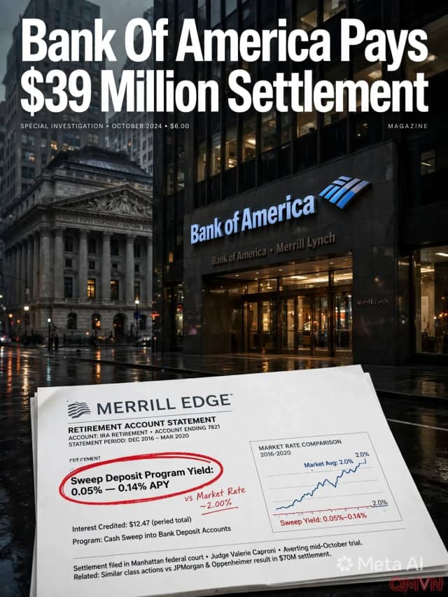 Bank of America chi 39 triệu USD dàn xếp vụ kiện tập thể vì trả lãi gần bằng 0 cho tiền mặt nhàn rỗi của khách hàng hưu trí