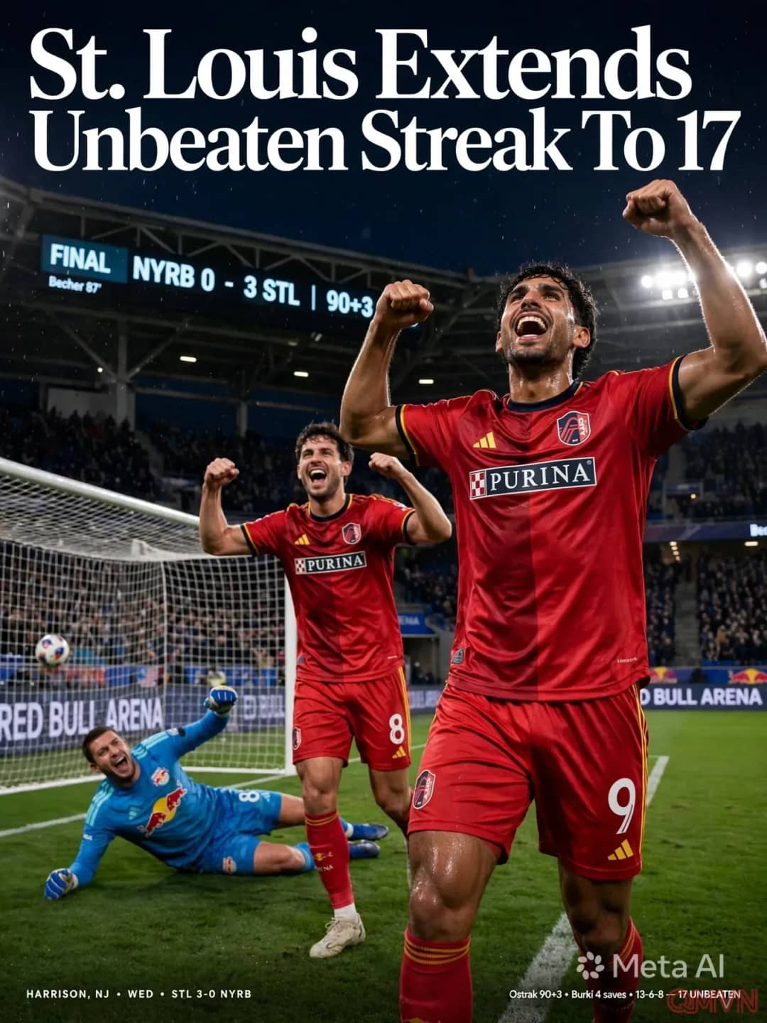 Becher và Ostrak ghi bàn cuối trận, St. Louis City thắng New York Red Bulls 3-0 và nối dài chuỗi 17 trận bất bại tại MLS
