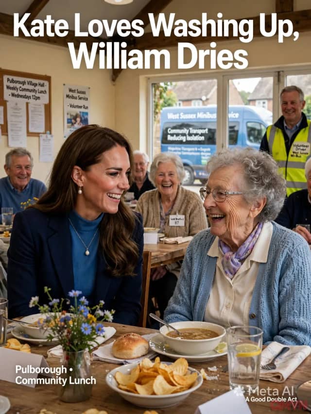 Vương phi xứ Wales Kate tiết lộ thích rửa bát, còn Thân vương William lau khô, trong chuyến thăm dịch vụ xe buýt tình nguyện cho người cao tuổi
