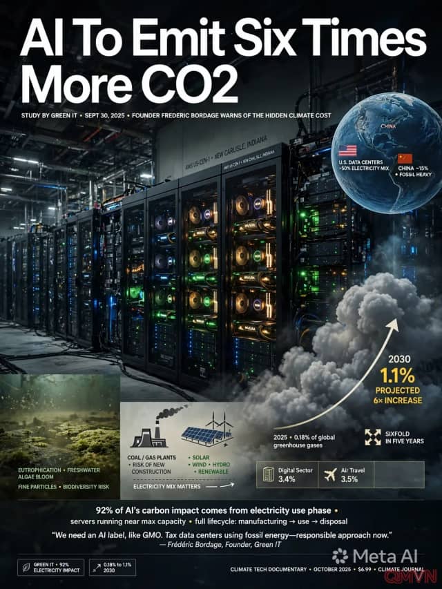Trí tuệ nhân tạo có thể phát thải CO₂ gấp sáu lần vào năm 2030, các chuyên gia Pháp cảnh báo