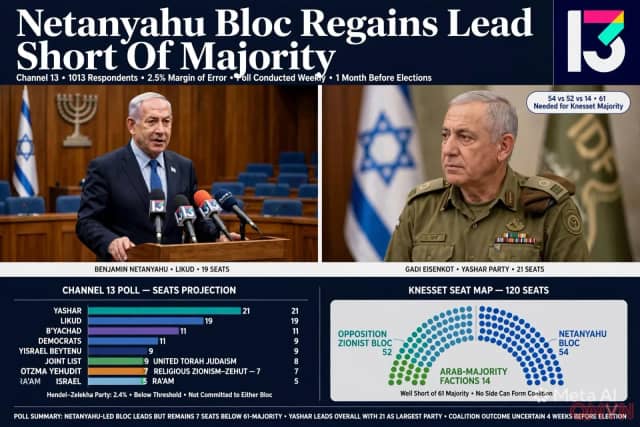 Khối ủng hộ Thủ tướng Netanyahu giành lại vị trí dẫn đầu trong thăm dò trước bầu cử Israel, nhưng vẫn còn xa mới đạt đa số tại Knesset