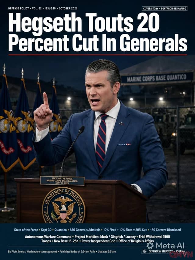 Bộ trưởng Quốc phòng Mỹ Hegseth tuyên bố cắt giảm 20% tướng lĩnh, đẩy mạnh tái định hình quân đội