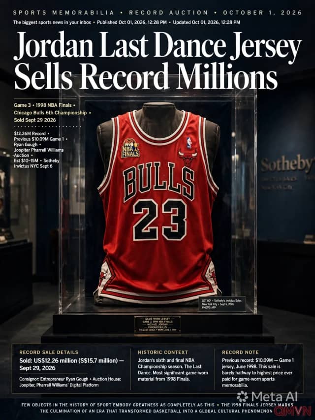 Áo đấu “The Last Dance” của Michael Jordan được bán với giá kỷ lục 12,26 triệu USD