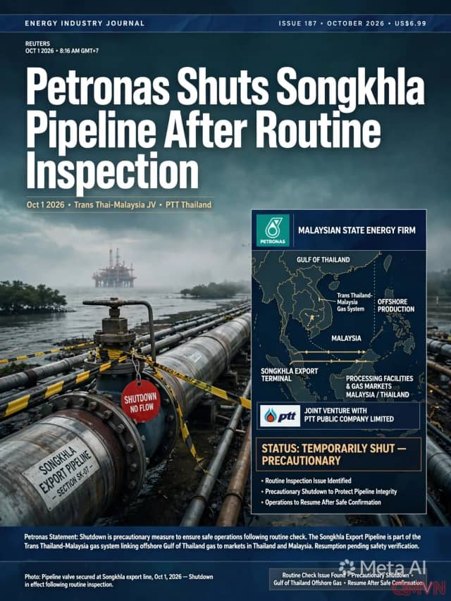 Petronas tạm ngừng đường ống xuất khẩu khí Songkhla sau khi phát hiện sự cố trong đợt kiểm tra định kỳ
