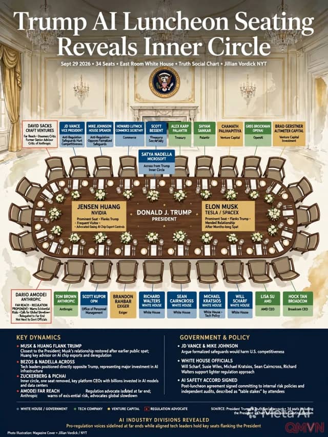 Sơ đồ chỗ ngồi tại bữa trưa AI của Tổng thống Trump hé lộ ai đang có ảnh hưởng tại Nhà Trắng