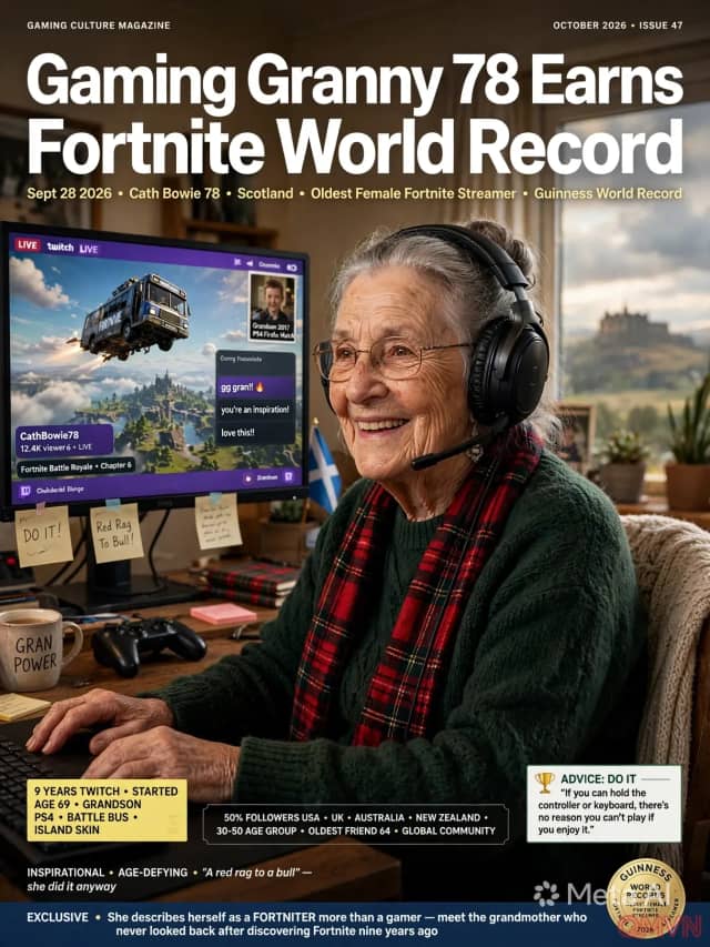 Cụ bà 78 tuổi người Scotland lập kỷ lục Guinness với danh hiệu nữ streamer Fortnite lớn tuổi nhất thế giới