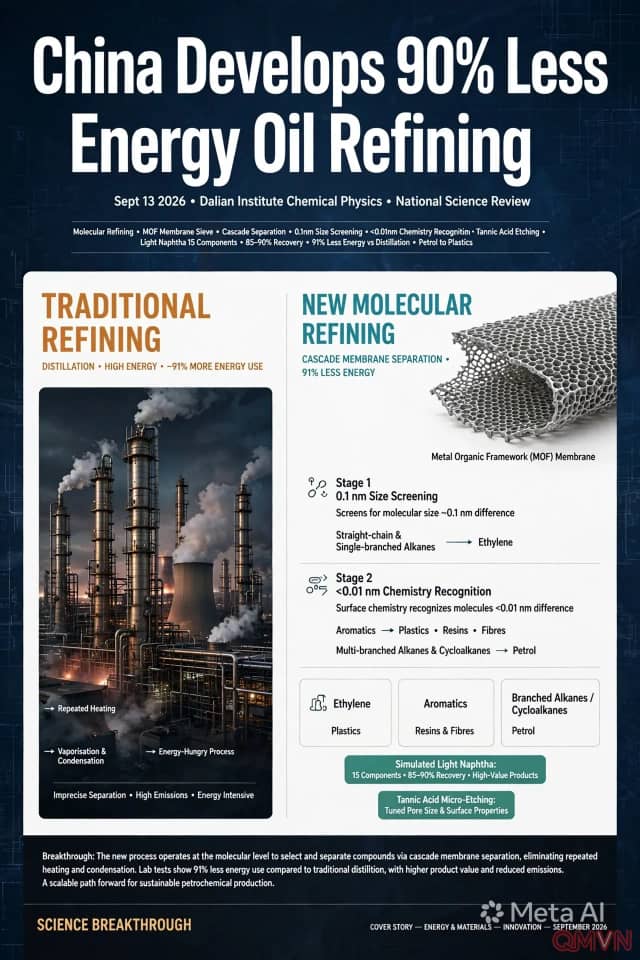 Các nhà khoa học Trung Quốc phát triển phương pháp lọc dầu mới có thể giảm tới 90% năng lượng tiêu thụ