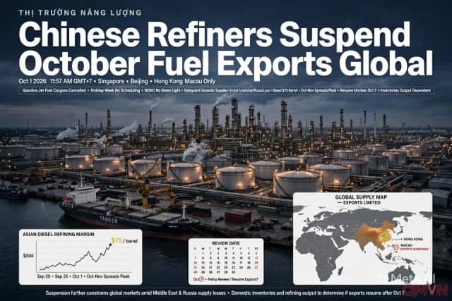 Các nhà máy lọc dầu Trung Quốc tạm dừng xuất khẩu nhiên liệu tháng 10, PetroChina hủy một số lô hàng