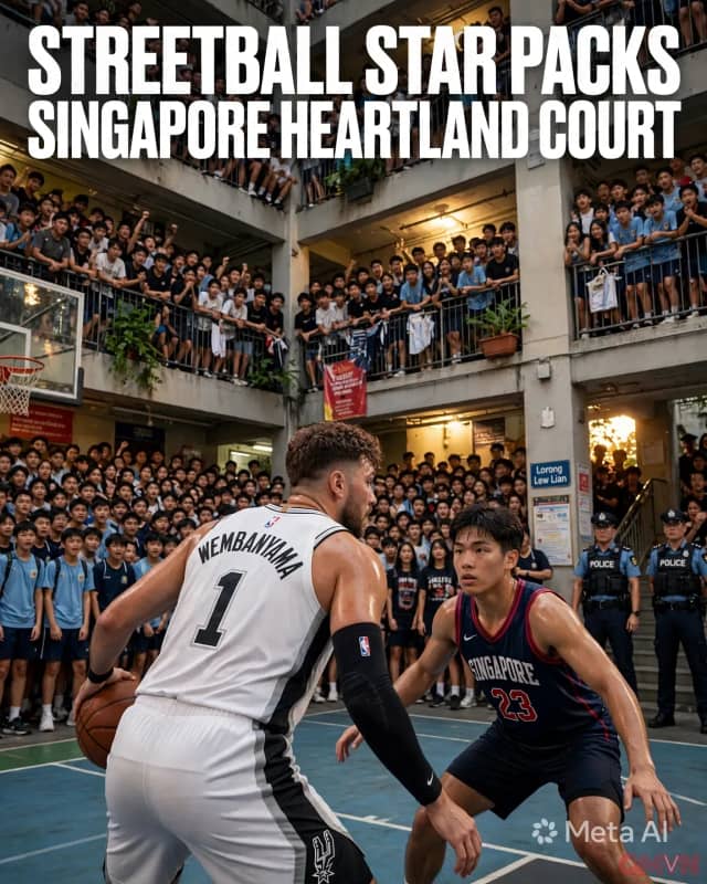 Ngôi sao bóng rổ đường phố Canada Matt Kiatipis khiến hơn 400 người vây kín một sân bóng khu dân cư ở Singapore
