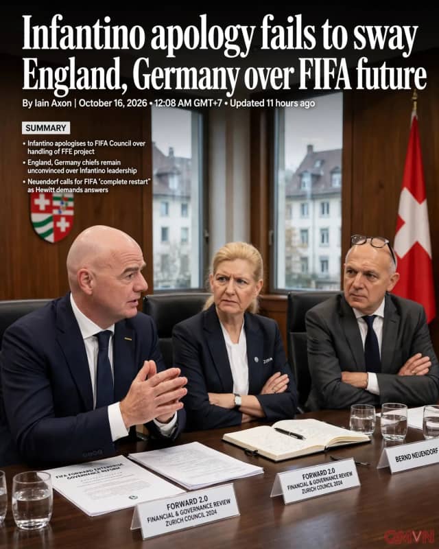 Lời xin lỗi của Chủ tịch FIFA Gianni Infantino không thể xoa dịu làn sóng phản đối dữ dội từ bóng đá Anh và Đức