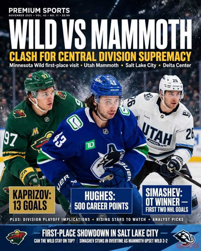 Minnesota Wild đại chiến Utah Mammoth trong cuộc đua ngôi đầu bảng Central