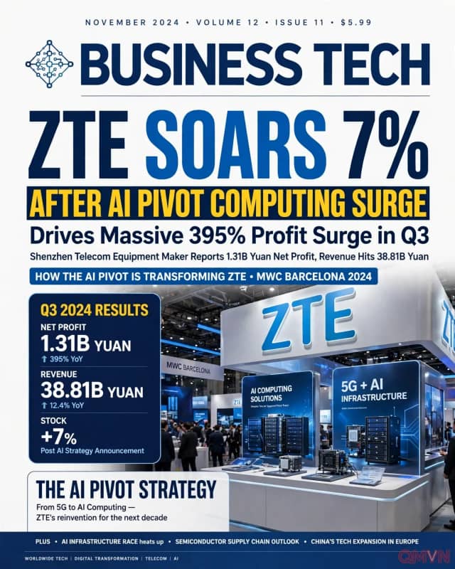 Cổ phiếu ZTE tăng 7% sau khi lợi nhuận quý III tăng gần gấp năm nhờ chuyển hướng sang AI và hạ tầng tính toán