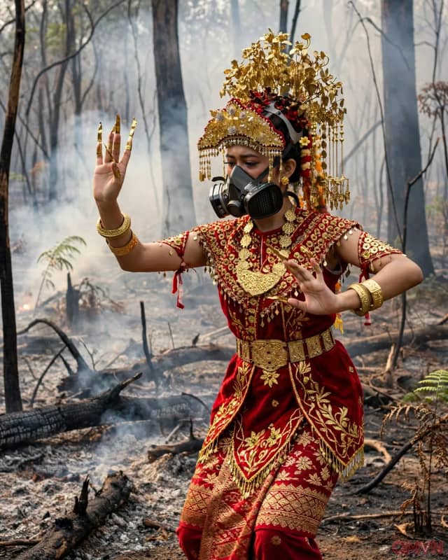 Múa giữa rừng cháy với mặt nạ phòng độc: người Indonesia dùng nghệ thuật lên tiếng khi khói mù lan rộng và căng thẳng ngoại giao leo thang