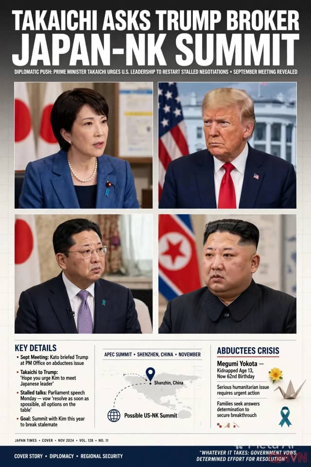 Thủ tướng Nhật Takaichi đề nghị ông Trump làm cầu nối cho hội nghị thượng đỉnh Nhật Bản - Triều Tiên