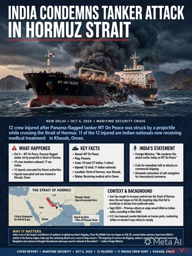 Ấn Độ Lên Án Vụ Tấn Công Tàu Chở Dầu Tại Eo Biển Hormuz Khiến 12 Thủy Thủ Bị Thương Ngoài Khơi Oman