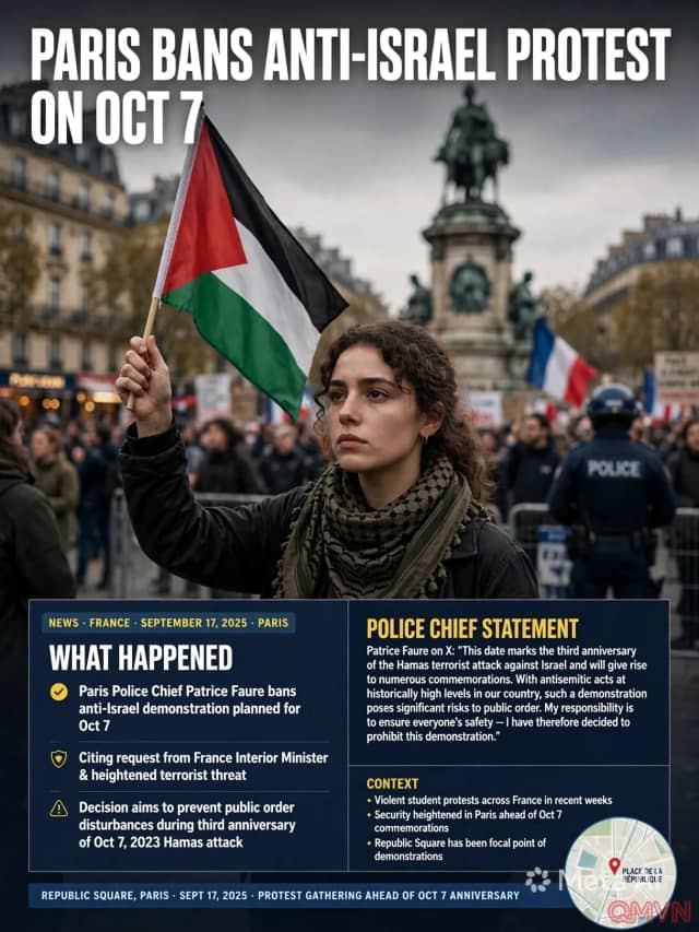 Cảnh Sát Paris Cấm Biểu Tình Phản Đối Israel Đúng Ngày Kỷ Niệm 7 Tháng 10 Do Lo Ngại Nguy Cơ Khủng Bố Và Bất Ổn An Ninh