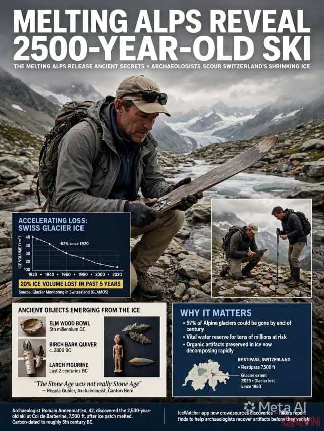 Băng tan ở dãy Alps hé lộ những bí mật cổ xưa, từ chiếc ván trượt tuyết 2.500 năm tuổi