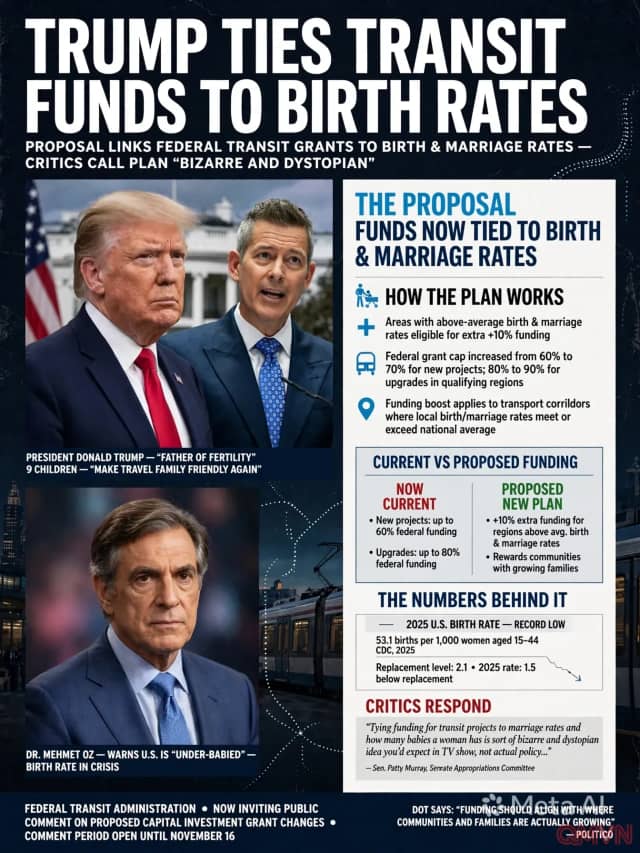 Chính quyền Trump đề xuất gắn ngân sách giao thông công cộng với tỷ lệ sinh và kết hôn