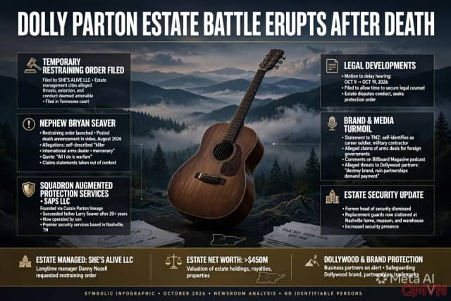 Tranh chấp quanh di sản Dolly Parton sau lệnh cấm tiếp cận nhằm vào cháu trai bà