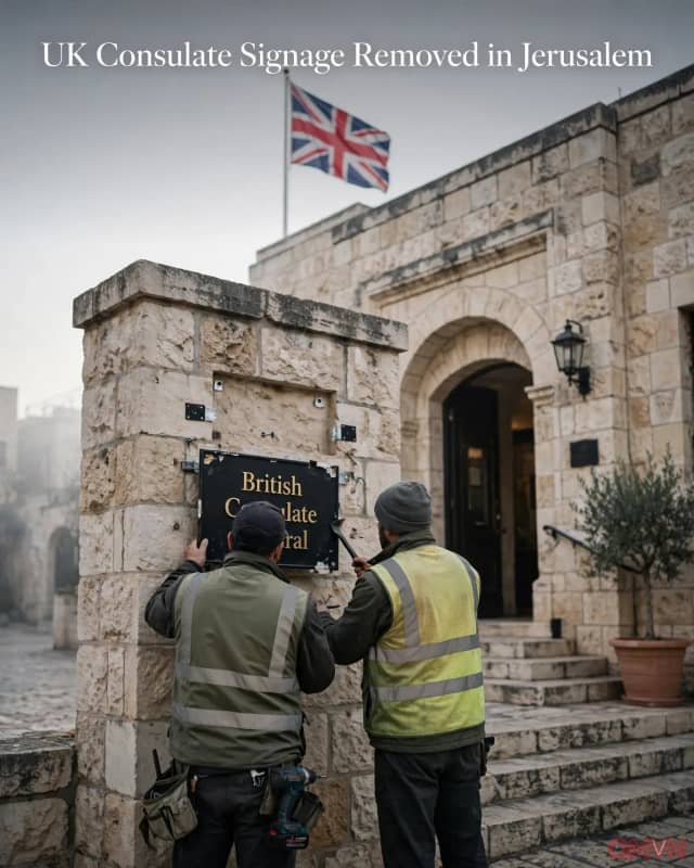 Biển hiệu lãnh sự quán Anh ở Đông Jerusalem bị gỡ xuống khi hạn chót của Israel trôi qua giữa căng thẳng về lệnh trừng phạt