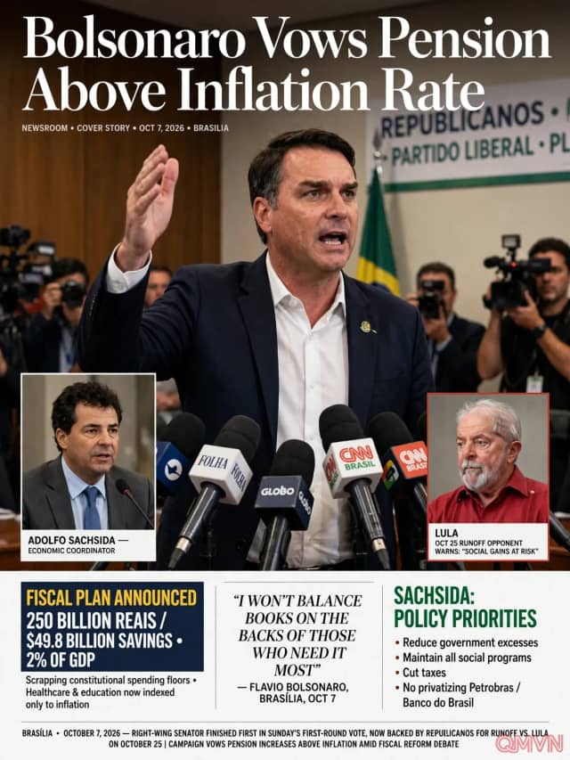 Ứng viên tổng thống Brazil Flavio Bolsonaro cam kết tăng lương hưu cao hơn lạm phát, giữa tranh cãi về kế hoạch thắt chặt ngân sách