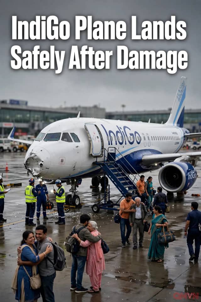Máy bay IndiGo chở hơn 100 hành khách hạ cánh an toàn dù phần mũi bị hư hại, nghi do sét đánh và mưa đá trên bầu trời Ấn Độ